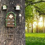 Fairy Garden Cabin Door and Window Garden Tree Ornaments Outdoor Decor Home Resin Decoration Accessories Glow in The Dark House Fairies Pixie Gnome Gardening Gifts (B)