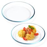 NUTRIUPS 2 Pack Glass Plates, 22.9cm Clear Tempered Glass Small Dinner Plates Heat Resistant Pasta Plates, Microwave Safe & Dishwasher Safe