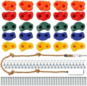 ZENFUN 25 Packs Rock Climbing Holds for Kids and Adults, Indoor & Outdoor Rock Wall Climbing Kit, Multi-Colored Climbing Rock Wall Grips with Mounting Hardware, Knotted Rope and 25 Handles