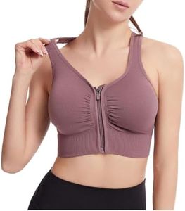 Women Plus Size Front Zipper Sports Widened Hem Bra Shockproof Running Yoga Fitness Bra(Purple,M)