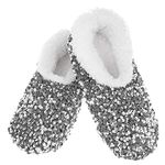 Snoozies Bling Sequins Super Sparkly Womens House Slippers - Ladies Sizes 3-7 (Silver, Medium)