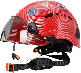 Red Carbon Fiber Hard Hat with Daul Visor - ANSI Z89.1 Hard Hats Construction OSHA Approved,Vented Safety Helmet for Men,Low Profile 6 Point Hydro Dipped Hard Hat with Chin Strap