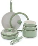 GreenLife Click 10-Piece Ceramic Nonstick Cookware Set, Detachable Handle, Stackable Space Saving Kitchen Essential, Non Toxic PFAS-Free Pots & Pans, Induction & Oven Safe, Glass Lid, Sage Green