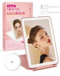 Rechargeable 1200mAh Travel Mirror with 72 Led Lights, 3 Color Lighting, Dimmable Touch Screen, Portable 1X Vanity Mirror with 3X Magnifying Mirror, Tabletop LED Folding Cosmetic Mirror(Pink)