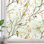 dktie Non-Adhesive Frosted Window Film, Decorative Bird Window Clings Vinyl, No Glue Static Cling Glass Film Removable for Room Décor, Bathroom, Kids Room, Bedroom (White, 44.5 x 200 cm)