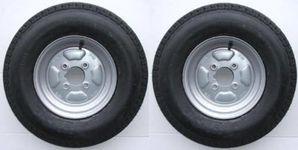 A pair of 500 x 10 inch trailer wheels and tyres with 6 ply tyre and 4 inch PCD Pt no. LMX1601 PLEASE DO NOT BUY UNTIL YOU HAVE CHECKED YOUR PCD