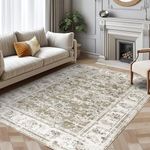 COLLACT Area Rug 6x9 Taupe Living Room Bedroom Large Washable Rug Vintage Floor Mat Indoor Thin Rug Floral Print Carpet Rug Retro Accent Rug Farmhouse Non Slip Dining Room Office