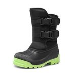 DREAM PAIRS Boys Snow Boots Bright Colored Outsole Hook and Loop Slip Resistant Mid Calf Faux Fur Lining Winter Shoes for Little/Big Kids, Black/Neon Green, 6 Big Kid