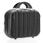 Tolida Makeup Travel Case, Hard Shell Cosmetic Organizer Bag with Elastic Band and Soft Handle, Portable Mini ABS Carrying Suitcase Waterproof, Travel Bag for Skin Care (Vertical Grain, Black)