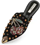 BGYJMTRCVHU Mules for Women Flats Comfortable Soft Memory Foam Insole Cherry Pointed Rivet Mule Shoes Black Size 5.5