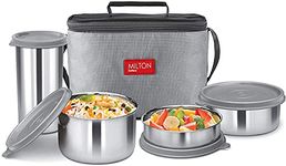 MILTON Delicious Combo Stainless Steel Insulated Tiffin, (1 Tumbler and 3 Container) Set of 4, Grey