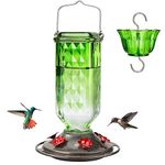 Kingsyard Glass Hummingbird Feeder for Outdoor Hanging, 24 Ounces, 6 Feeding Ports, Bird Nectar Feeder for Garden Décor, Ant Moat Included, Green