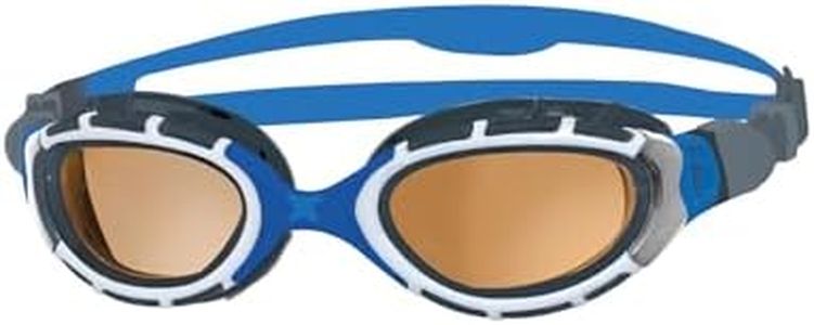 Zoggs Predator Flex Adult Swimming Goggles, UV protection swim goggles, Quick Adjust Comfort Goggles Straps, Fog Free Swim Goggle Lenses, Goggles, Blue/Grey/Polarized Copper, Regular Fit, One Size