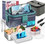 Pavezo® Electric Lunch Box [Faster-80W, Large-1.8L] Food Heated Lunch Box, 12V/24V/110V Food Warmer Lunch Box for Car Truck Home, with Airtight Lid, SS Container, Fork Spoon, Carry Bag