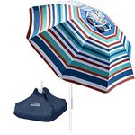 OutdoorMaster Beach Umbrella with Sand Bag - 6.5ft Beach Umbrella with Sand Anchor, UPF 50+ PU Coating with Carry Bag for Patio and Outdoor - Blue/Red Striped