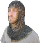 Armory Replicas Medieval Chainmail Coif Armor, Blackened Mild Steel with Brass Edges, 18.75 Inches