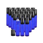 25 Pack Roller Bottles, 10ml Essential Oil Glass Roller Bottles with Stainless Steel Roller Balls (1 Openers,2 Funnels,3 Droppers) (25PCS 10ml Blue)