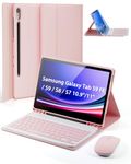 TUNKARMOR for Samsung Galaxy Tab S10 FE & S9 FE & S9 & S8 & S7 10.9/11 inch Case with Keyboard (Not Compatible with 12.4 inch & 14.6 inch) - Built in S Pencil Holder with Mouse, Auto Sleep/Wake, Pink