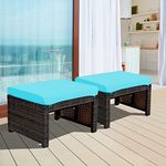 ORALNER Outdoor Ottoman, Set of 2 Wicker Footstools, All-Weather Rattan Foot Stools w/Removable Cushions, Patio Footrest Extra Seating for Porch, Poolside, Garden, Deck, Easy Assembly (Turquoise)