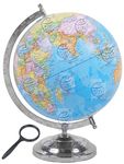 GLOBEHUB HUB Globe for Kids/Students 14 Inch Height and 10 Inch Diameter Mittal Educational Political World Globe in English Language with Magnifying Glass (blue, 10 Inch)