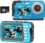 Waterproof Digital Camera, Underwater Camera with 32GB Card(Installed), 4K FHD 48MP Dual-Screen Selfie Under Water Camera for Photography, 10FT Waterproof Camera for Snorkeling, Surfing, Rafting