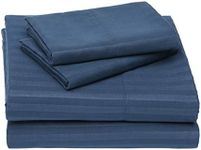 Amazon Basics Deluxe Microfiber Striped Sheet Set, Navy Blue, Full