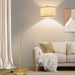 Arc Floor Lamps for Living Room, Gold Modern Floor Lamp, Adjustable Hanging Drum Shade, Tall Pole Lamp with Foot Switch, Over Couch Arched Reading Light for Bedroom, Office, LED Bulb Not Include