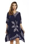 Riviera Sun Short Caftan Dress for Women with Medallion Print, Navy, 2X