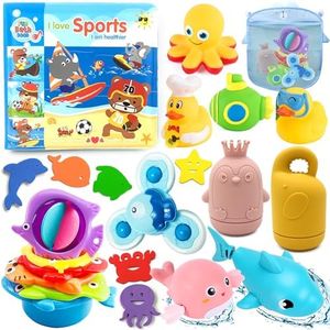 Chennyfun Conjunto Juguetes para Baño, 23Piezas Baby Bath Toys Incluye Pato de Goma, Tiburón, Pulpo,Tazas Apilables ect., Conjunto Juguetes para Niños Pequeños de 1, 2, 3, 4, 5, 6 Años