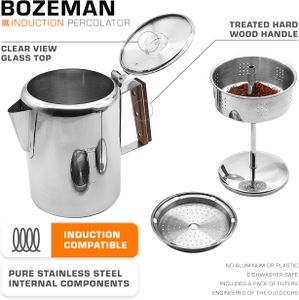 COLETTI Bozeman Induction Coffee Percolator Pot – 9 Cup Stainless Steel Camping