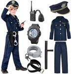 Amtum Police Costume Kids Policeman Uniform Kids Police Officer Costume With Cop Pretend Play Costume Accessories For Kids Halloween Dress Up Set Role Play Officer,Blue-L