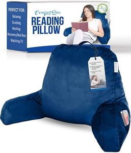 ComfortSpa Reading Pillow for Bed Adult Size, Back Rest Pillow with Arms, Pockets and Washable Cover; Use as a Back Pillow for Sitting in Bed for Bedrest or Relief from Heartburn (Large Navy Blue)