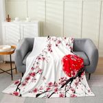 Feelyou Japanese Floral Flannel Fleece Blanket Twin 60"x80" Cherry Blossoms Plush Throw Blanket, for Sofa Couch Boys Girls Children Japanese-Style Blanket, Room Decor Branches