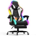 Devoko LED Gaming Chair with Footrest – Ergonomic Reclining Game Chair for Adults with Massage Lumbar Cushion, RGB Lights, High Back, Adjustable PC Gamer Chair, White