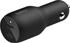 Belkin 36W Dual USB-C Charge Car Charger Adapter with 18W Pd Pps from Each USB-C Ports Quick Charge All USB-C Enabled Devices (Mobiles, Laptops, Tablets and More), Black