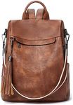 Telena Backpack Purse for Women, PU Leather Anti Theft Travel Backpack Purse Shoulder Bags with Tassel Brown