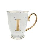 Bombay Duck Alphabet Spotty Metallic Mug Letter I Gold with Lilac Spots, Bone China, White, 1 Count (Pack of 1)