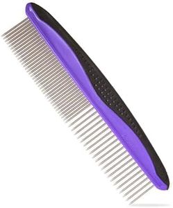 ROPO Dog comb Pet grooming comb Cat comb for removing matted fur Proper care prevents knots and mats in long and short-haired pets Non-slip comfort grip handles (Plastic rubber handle, Purple)