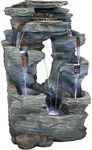 Sunnydaze Dual Cascading Rock Falls 39-Inch Outdoor Water Fountain with LED Lights - Electric Submersible Pump