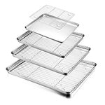 HaWare Baking Tray with Rack Set (4 Sheets + 4 Racks), 100% Stainless Steel Rimmed Cookie Sheet Pans，Toaster Oven Tray with Cooling Rack, Non Toxic & Healthy, Rust Free & Dishwasher Safe - 8 Pieces