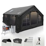 Rbm Outdoors Koala Coody Inflatable Tents for Camping with Stove Jack, Luxury Camping Tents, 10 Person Canvas Blow Up Tent, Easy Setup Air Casa de Campaña Inflable with Pump+Stove (Black,Large-7)