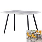 AINPECCA Dining Table with Black Metal Legs Kitchen Table (White Marble Effect Top, 120 * 70cm)