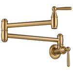 Gold Pot Filler, ARCORA Pot Filler Faucet Wall Mount Kitchen Folding Faucet 2 Handle with Double Joint Swing Arms Brass Stove Faucet