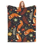 VODRM Cute Fox Blanket Gifts for Kids & Adult for Living Room Bedding Couch Soft Warm Lightweight Cozy Animal Foxes and Flower Throw Blankets Party Birthday Decor 40x50in All Seasons