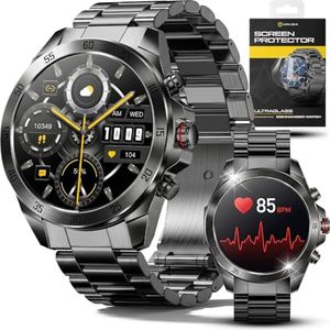 ALPHAGEAR Commander Smartwatch for Men, Tactical Military Smart Watch, 12-Day Battery, AMOLED Display, Bluetooth Calling, IP68 Water Resistant, Stainless Steel, for Android iPhone, Dark Gray