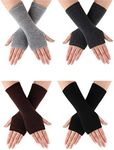 SATINIOR 4 Pairs Wrist Warmers Gloves with Finger Holes Stretchy Black Brown Arm Warmers Unisex Knit Mitten Gloves for Women Men, Color Set 4