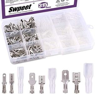 315Pcs 2.8/4.8/6.3mm Male and Female Spade Quick Connectors Wire Crimp Terminal Block with Insulating Sleeve Assortment Kit Perfect for Electrical Wiring Car Audio Speaker