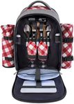 apollo walker Picnic Backpack Bag with Cooler Compartment, Detachable Bottle/Wine Holder, Fleece Blanket, Plates and Cutlery Set (2 Person, Gray)