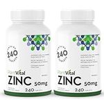 PlantVital Zinc Supplements 50mg (240 Count) - Immune Support, Healthy Bones, Hair, Nail and Skin with Zinc Gluconate 50mg - Made in Canada - Additive-Free - 480 Zinc Tablets