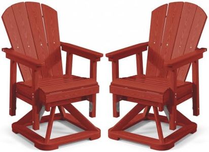 PLUUV Adirondack Swivel Glider Chair Set of 2, All-Weather HDPE Outdoor Glider Chair with 360° Swivel & Smooth Glide, Heavy Duty 380 Lbs, for Porch, Deck, Yard, Red